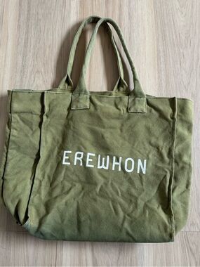 Washed Olive Erewhon Natural Traveler Organic Cotton Tote Bag